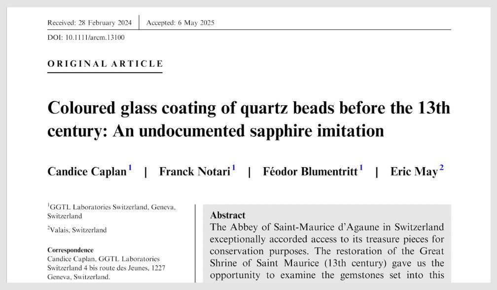 Coloured glass coating of quartz beads before the 13th century: An undocumented sapphire imitation