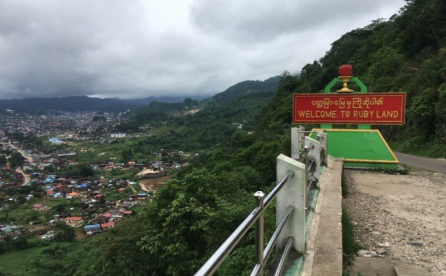 Welcome sign and Mogok seen from the view point.