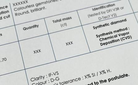 Synthetic diamonds certification